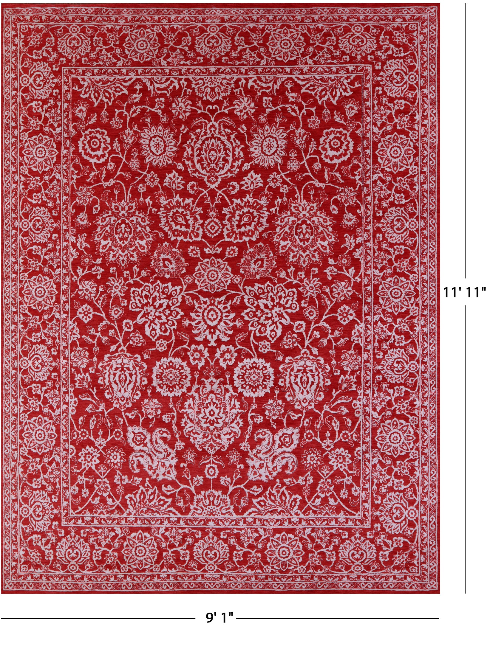Red Persian Tabriz Hand Knotted Wool & Silk Rug - 9' 1" X 11' 11" - Golden Nile
