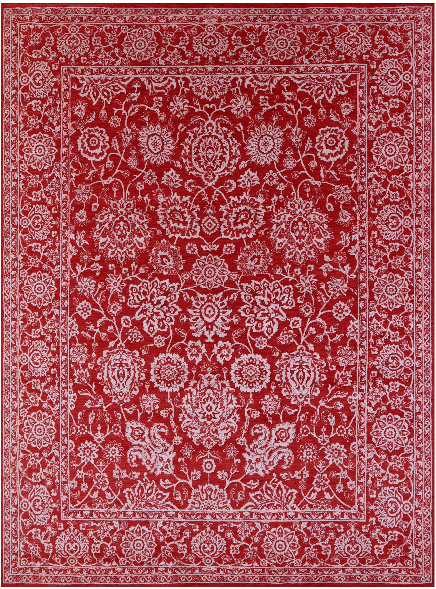 Red Persian Tabriz Hand Knotted Wool & Silk Rug - 9' 1" X 11' 11" - Golden Nile