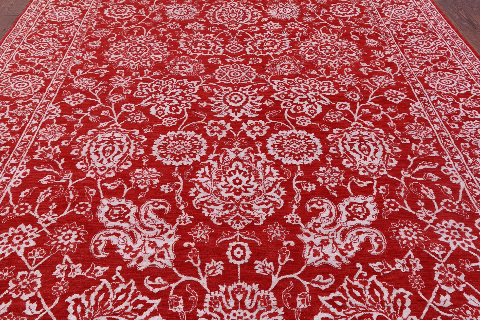 Red Persian Tabriz Hand Knotted Wool & Silk Rug - 9' 1" X 11' 11" - Golden Nile
