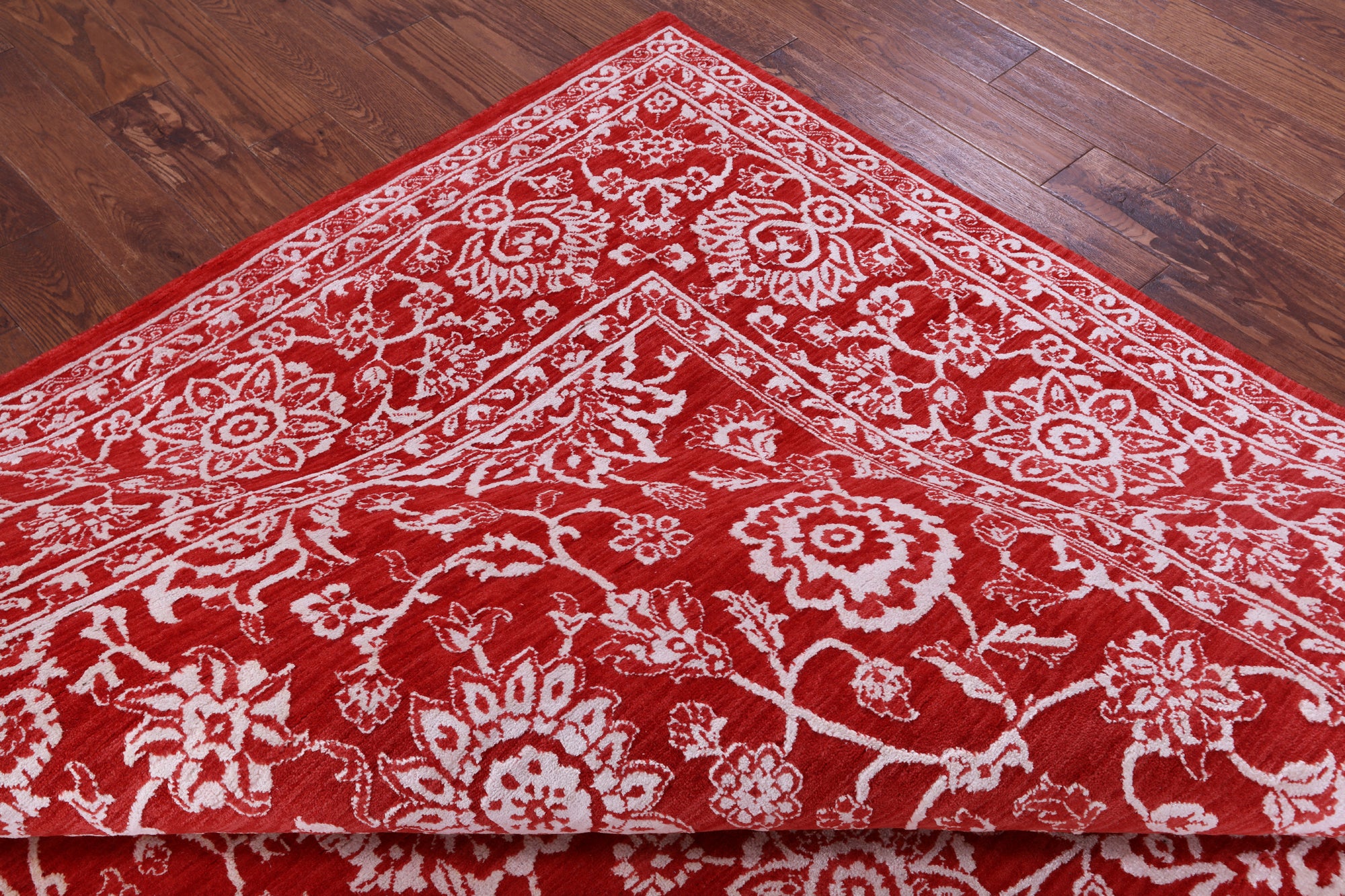 Red Persian Tabriz Hand Knotted Wool & Silk Rug - 9' 1" X 11' 11" - Golden Nile