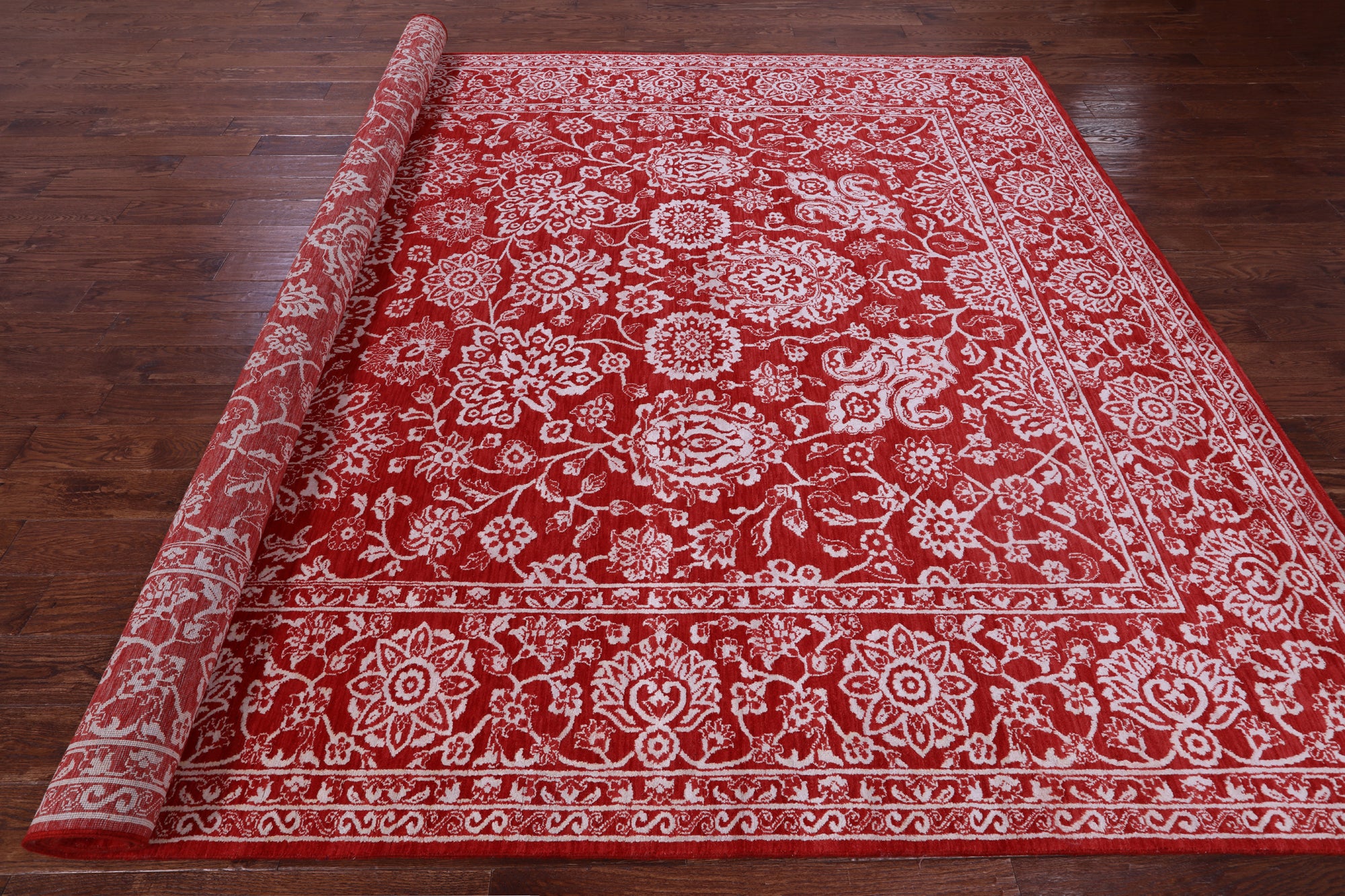 Red Persian Tabriz Hand Knotted Wool & Silk Rug - 9' 1" X 11' 11" - Golden Nile
