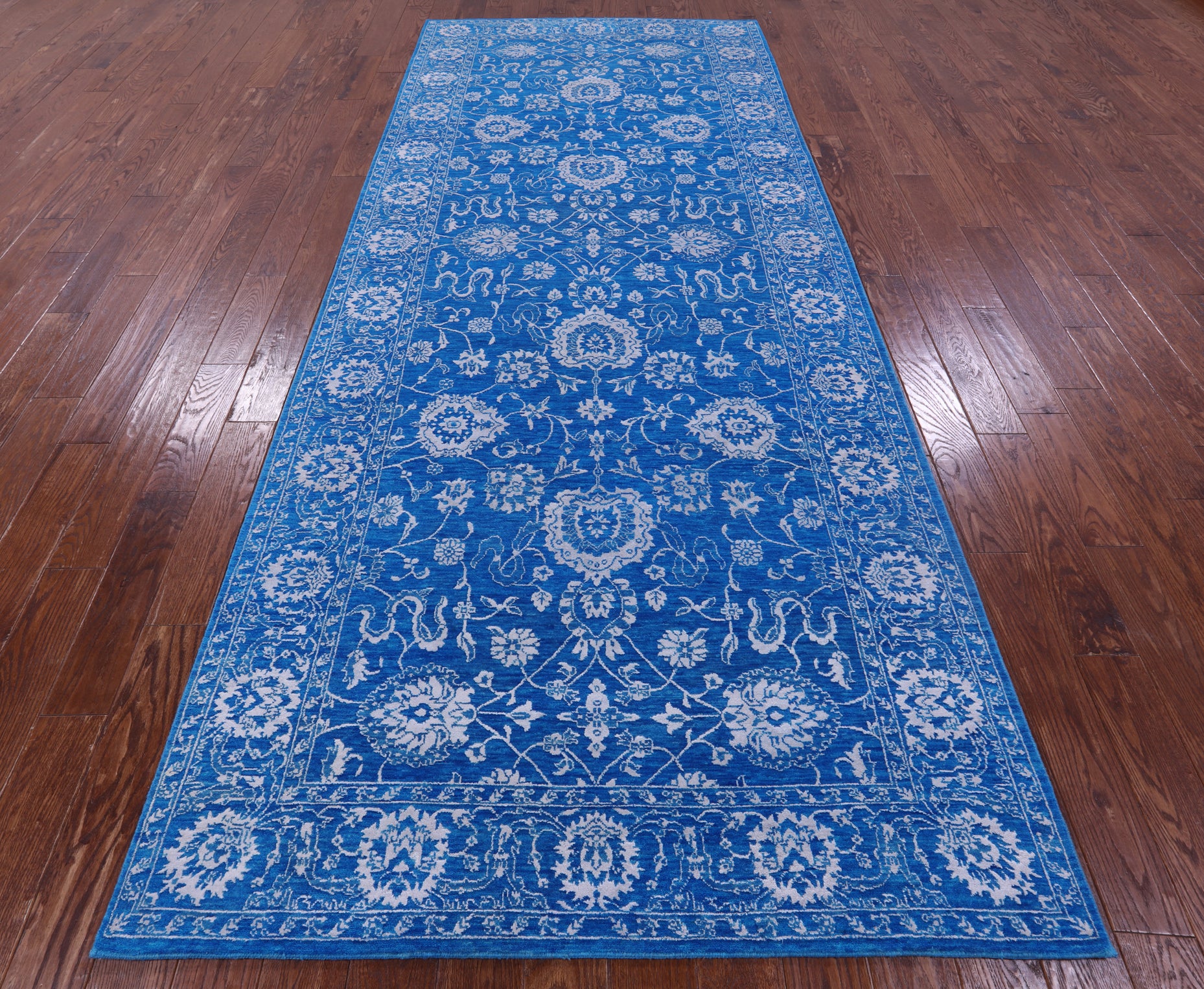 Blue Persian Tabriz Hand Knotted Wool & Silk Rug - 5' 0" X 12' 3" - Golden Nile