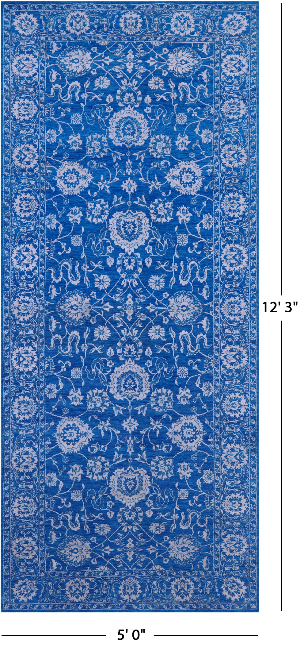 Blue Persian Tabriz Hand Knotted Wool & Silk Rug - 5' 0" X 12' 3" - Golden Nile