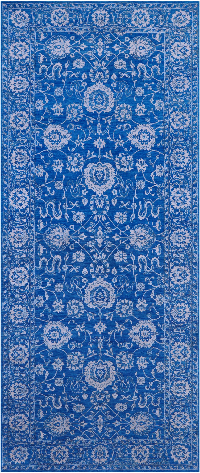 Blue Persian Tabriz Hand Knotted Wool & Silk Rug - 5' 0" X 12' 3" - Golden Nile