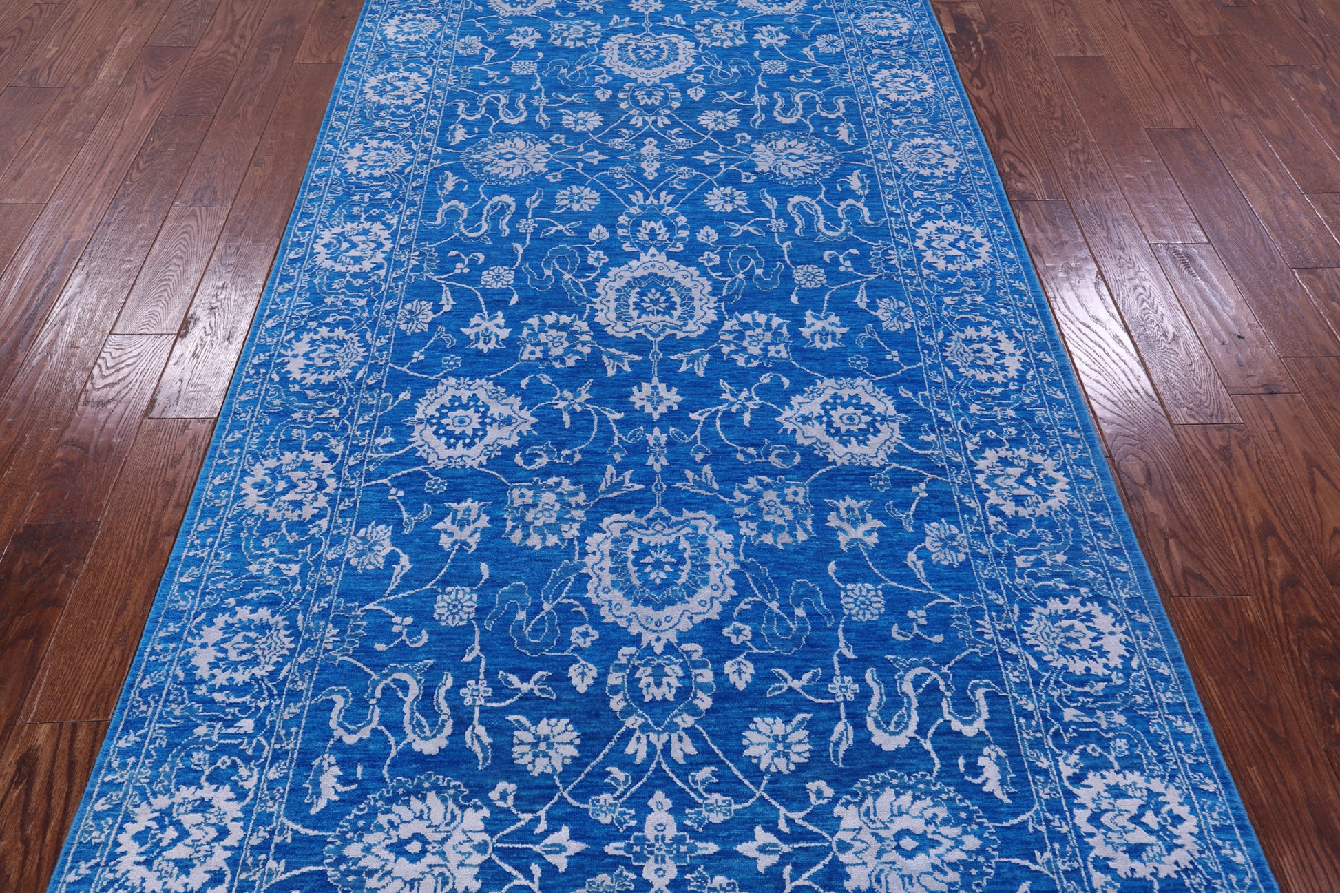 Blue Persian Tabriz Hand Knotted Wool & Silk Rug - 5' 0" X 12' 3" - Golden Nile