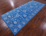 Blue Persian Tabriz Hand Knotted Wool & Silk Rug - 5' 0" X 12' 3" - Golden Nile