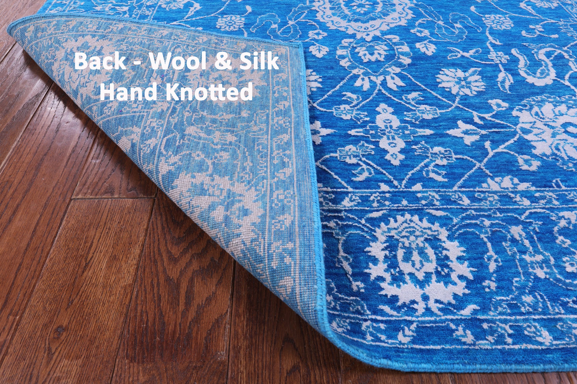 Blue Persian Tabriz Hand Knotted Wool & Silk Rug - 5' 0" X 12' 3" - Golden Nile