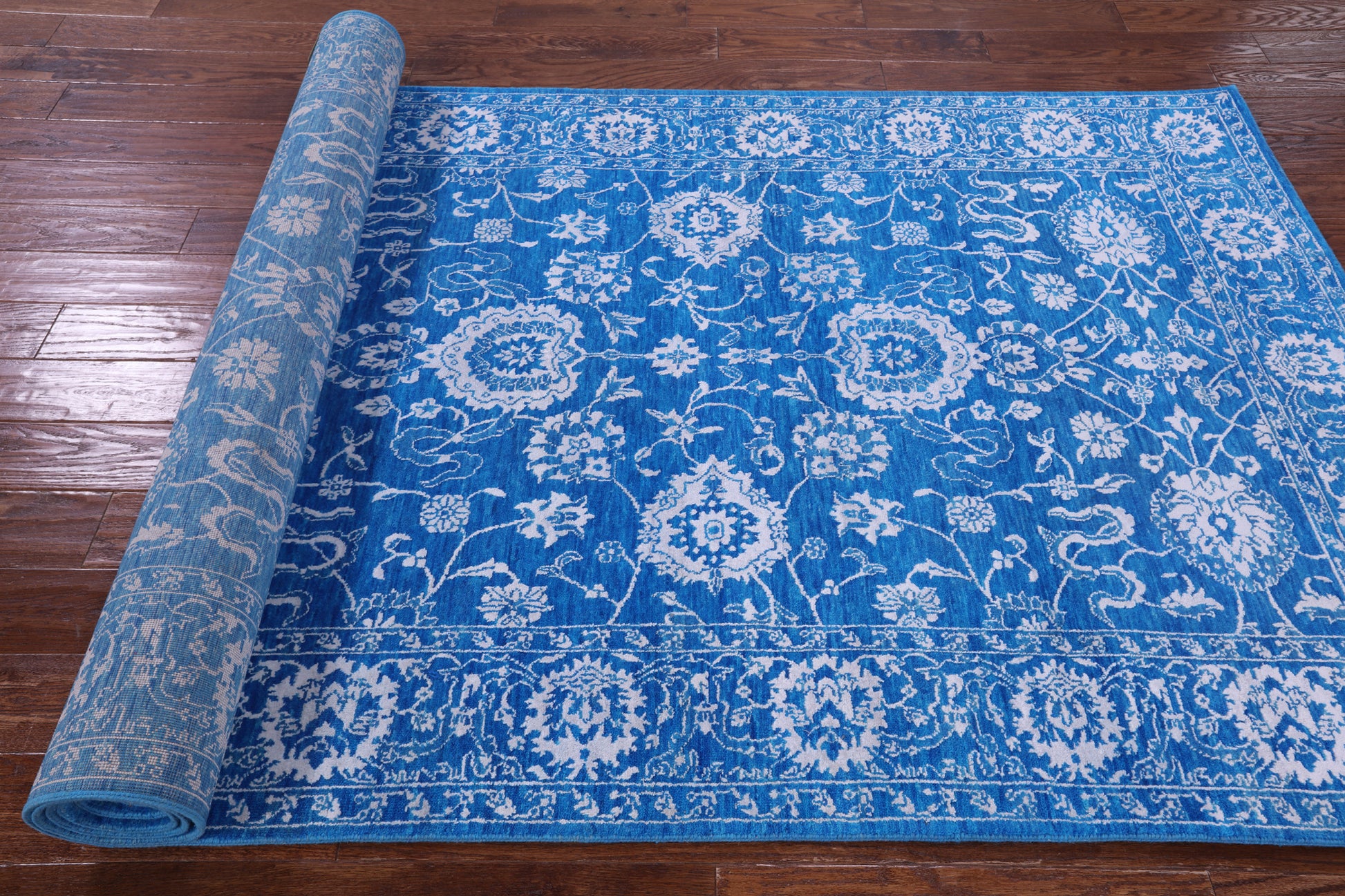 Blue Persian Tabriz Hand Knotted Wool & Silk Rug - 5' 0" X 12' 3" - Golden Nile