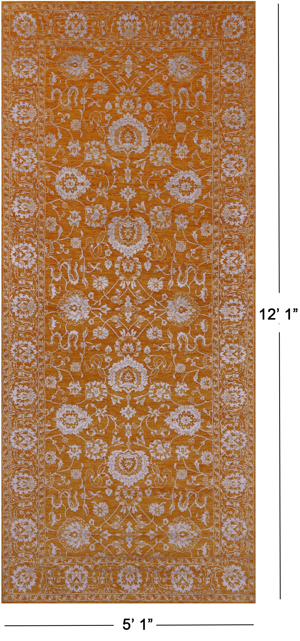 Persian Tabriz Hand Knotted Wool & Silk Rug - 5' 1" X 12' 1" - Golden Nile