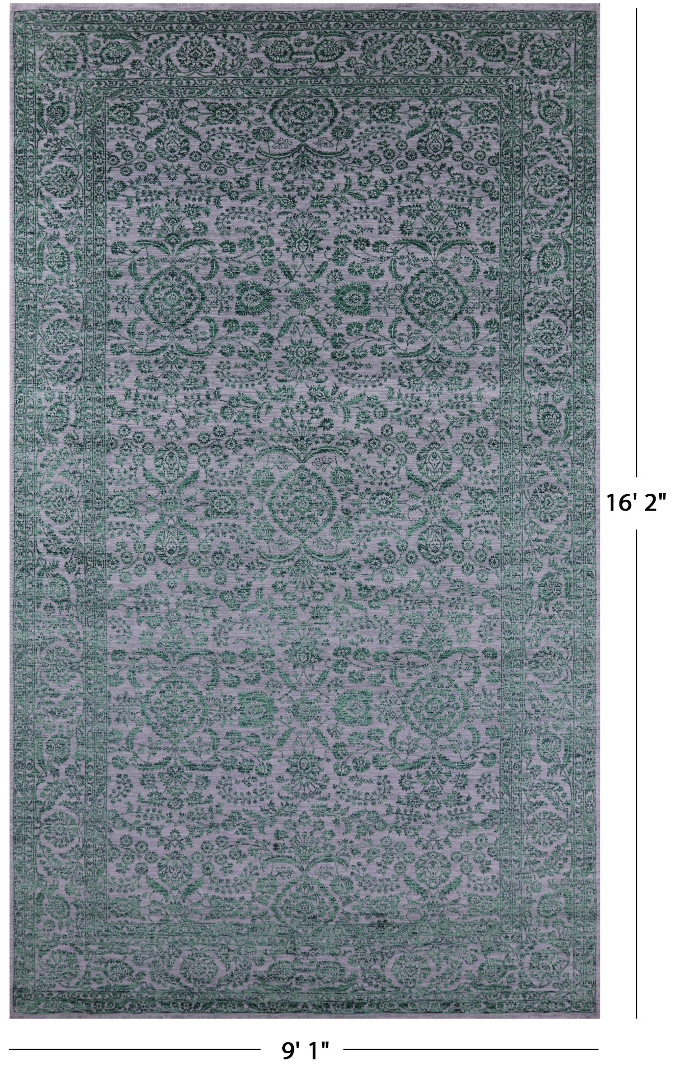 Grey Persian Tabriz Handmade Wool & Silk Rug - 9' 1" X 16' 2" - Golden Nile