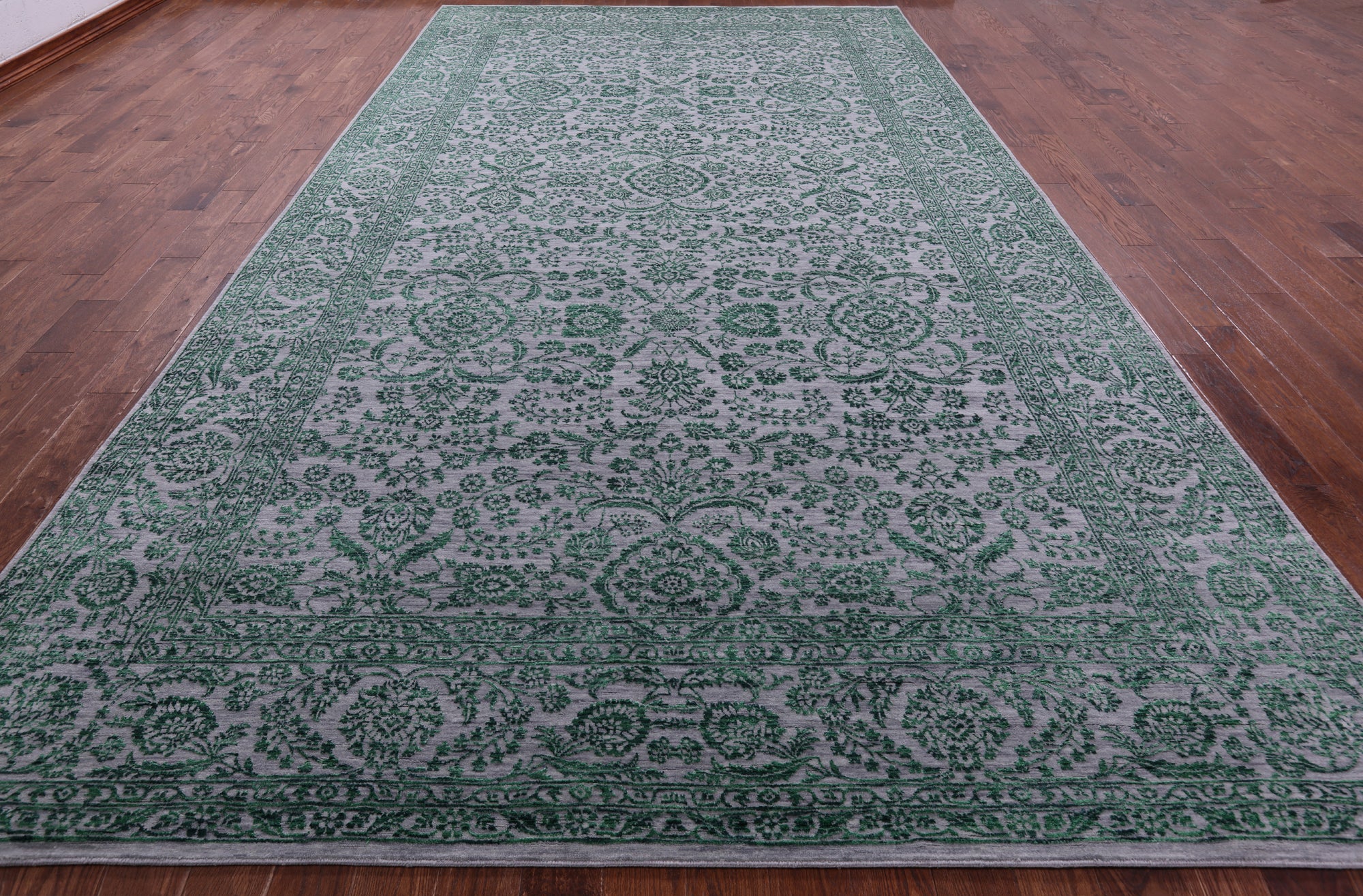 Grey Persian Tabriz Handmade Wool & Silk Rug - 9' 1" X 16' 2" - Golden Nile