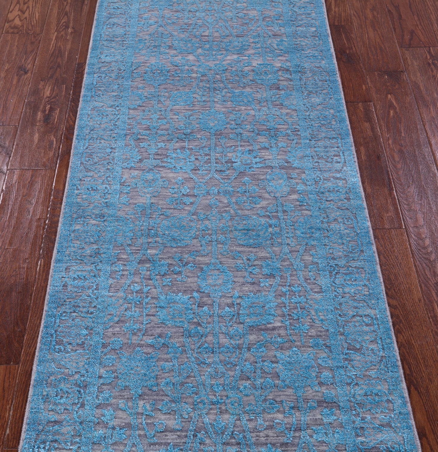Grey Persian Tabriz Handmade Wool & Silk Runner Rug - 2' 6" X 10' 1" - Golden Nile
