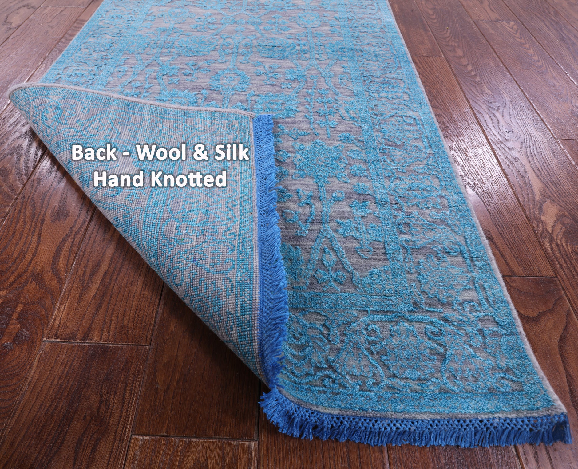 Grey Persian Tabriz Handmade Wool & Silk Runner Rug - 2' 6" X 10' 1" - Golden Nile