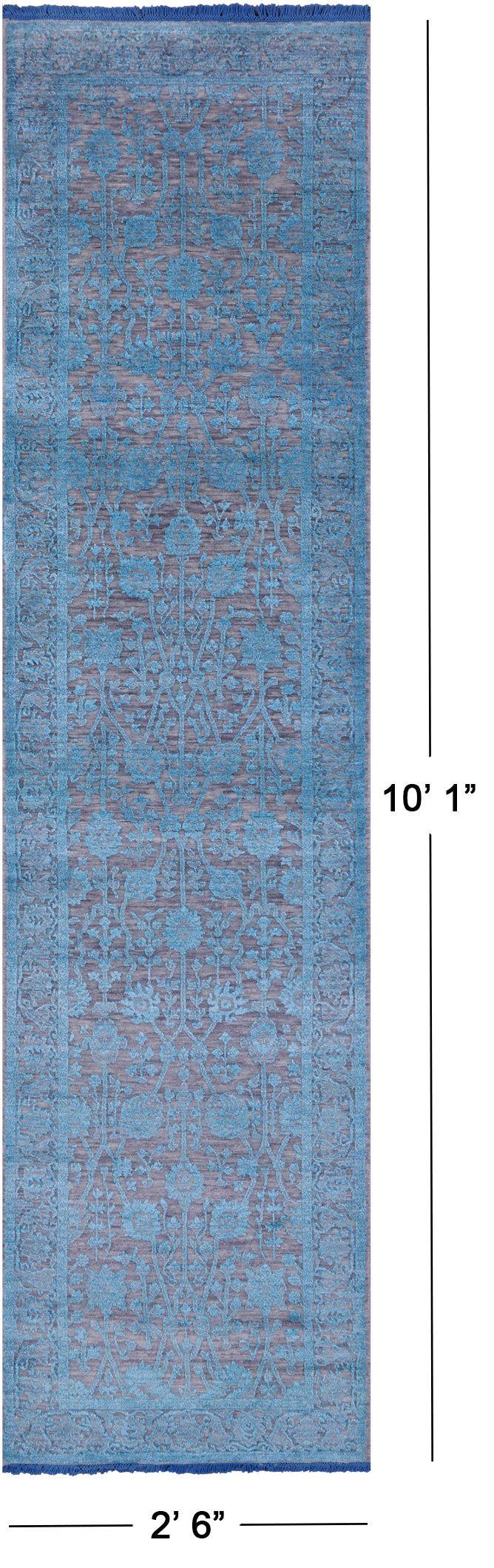 Grey Persian Tabriz Handmade Wool & Silk Runner Rug - 2' 6" X 10' 1" - Golden Nile