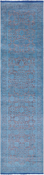Grey Persian Tabriz Handmade Wool & Silk Runner Rug - 2' 6" X 10' 1" - Golden Nile