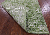Green Persian Tabriz Hand Knotted Wool & Silk Runner Rug - 2' 7" X 11' 9" - Golden Nile
