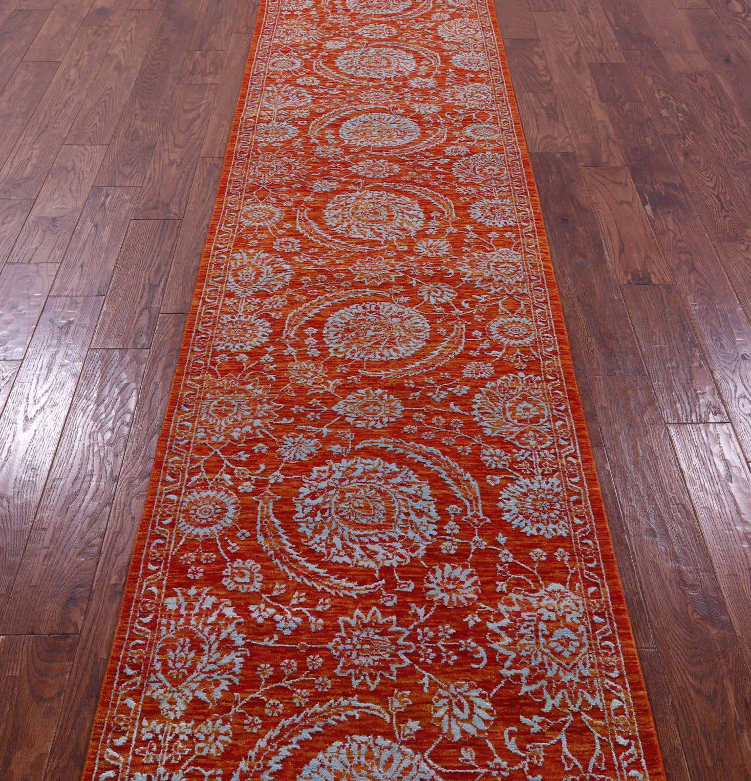 Orange Persian Tabriz Handmade Wool & Silk Runner Rug - 2' 8" X 13' 7" - Golden Nile