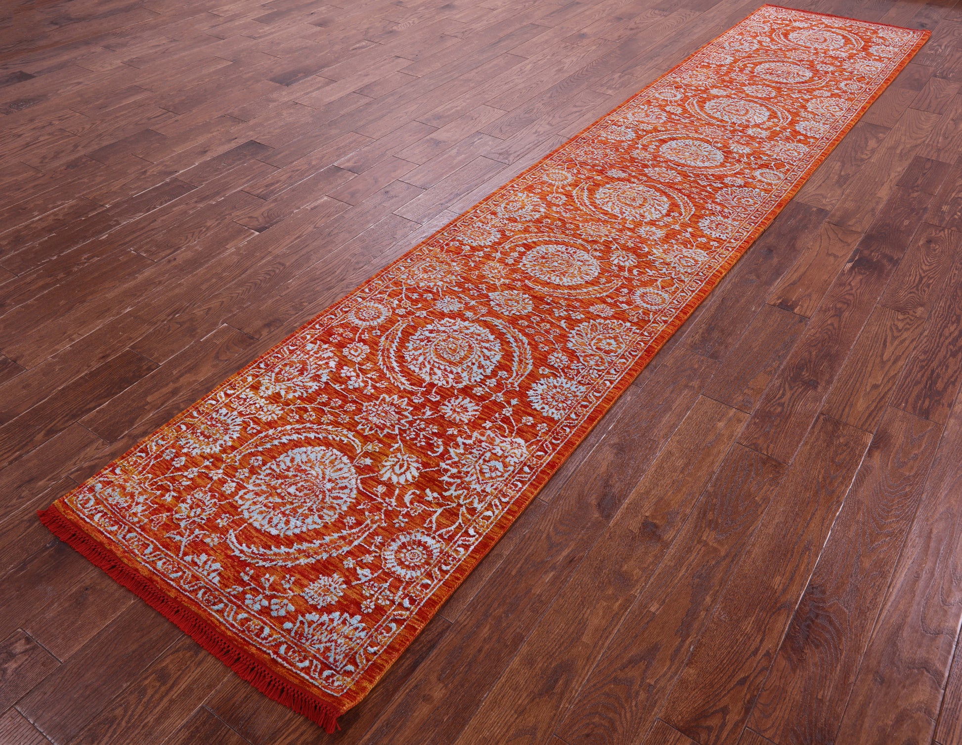Orange Persian Tabriz Handmade Wool & Silk Runner Rug - 2' 8" X 13' 7" - Golden Nile
