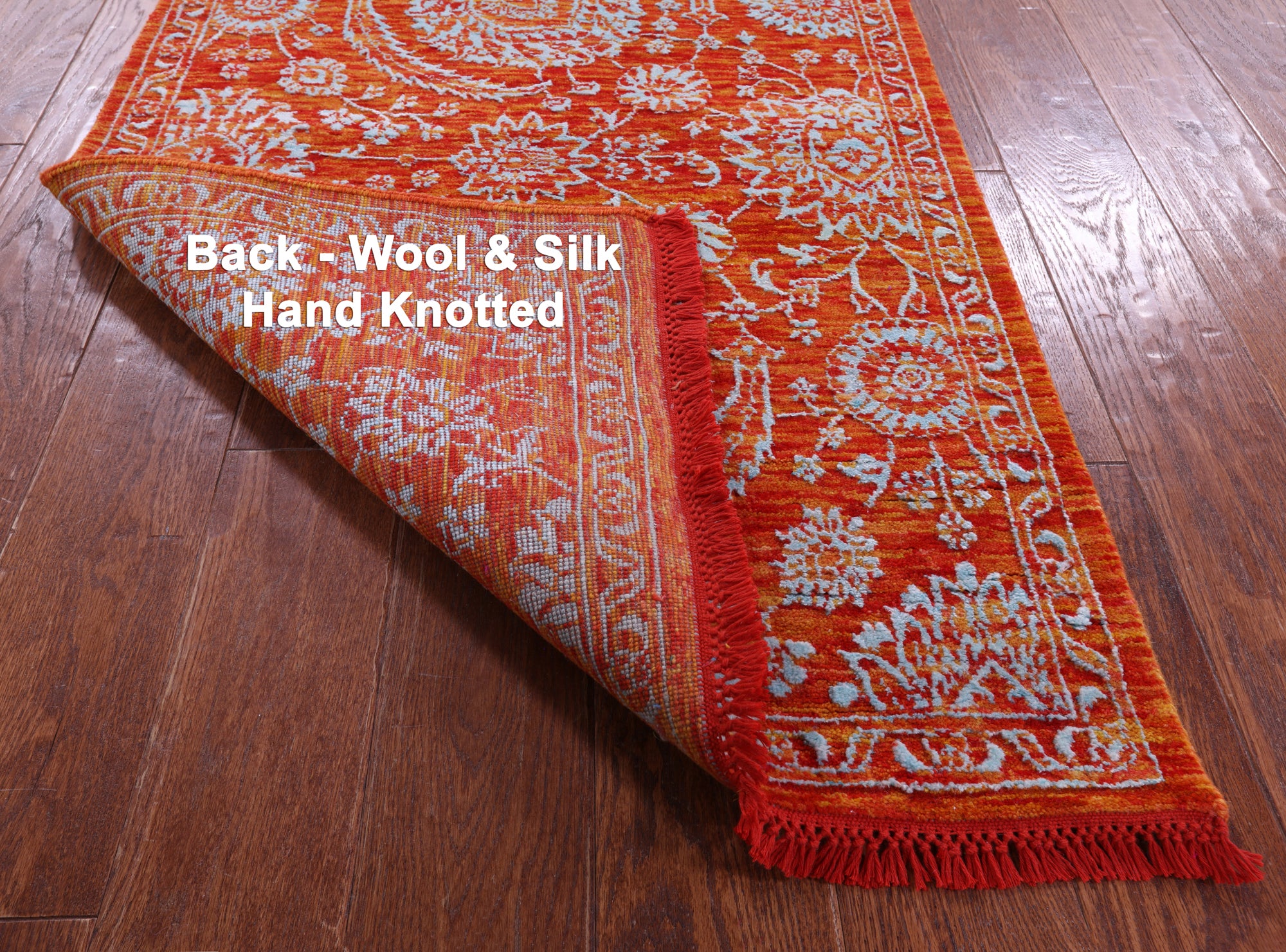 Orange Persian Tabriz Handmade Wool & Silk Runner Rug - 2' 8" X 13' 7" - Golden Nile