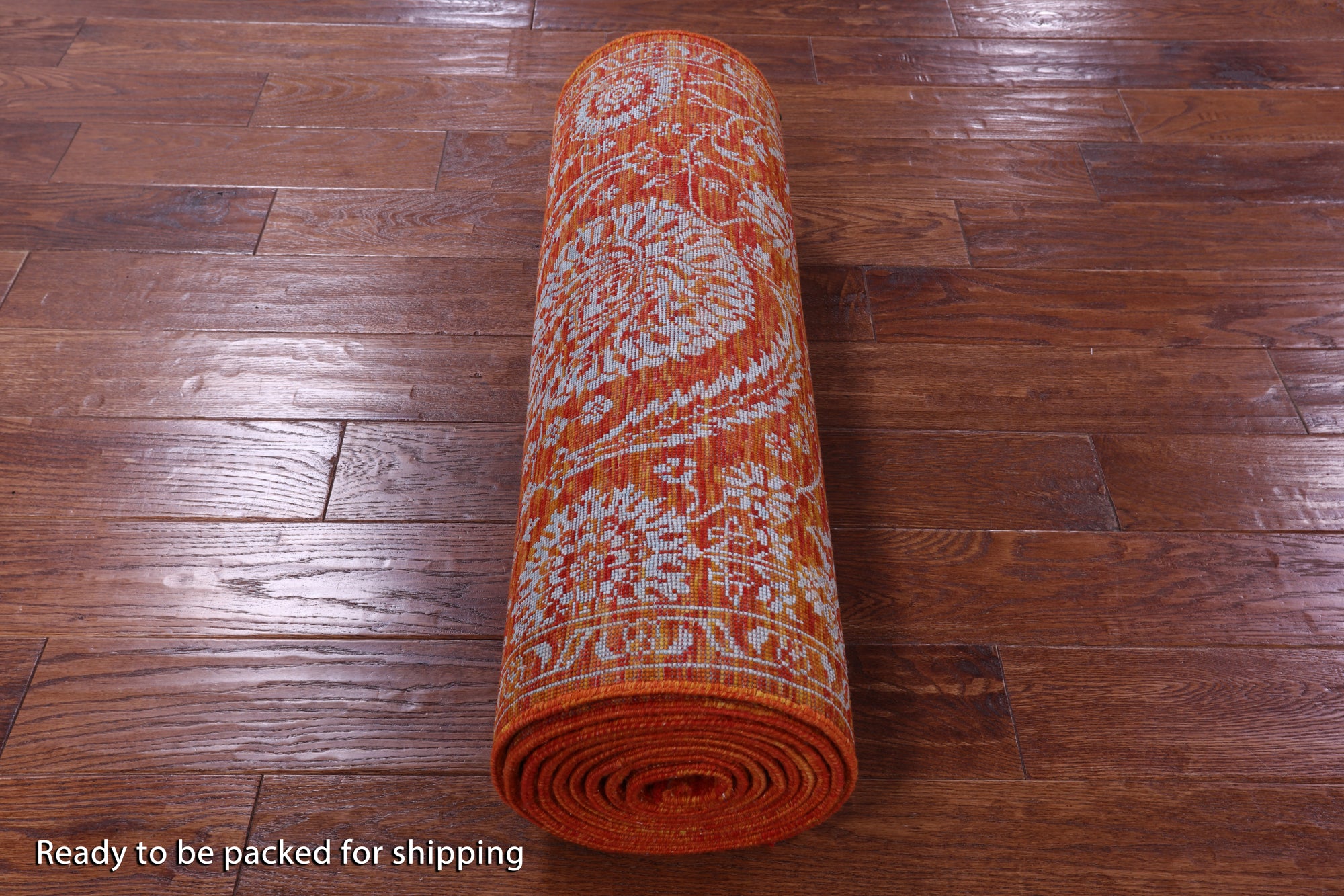 Orange Persian Tabriz Handmade Wool & Silk Runner Rug - 2' 8" X 13' 7" - Golden Nile