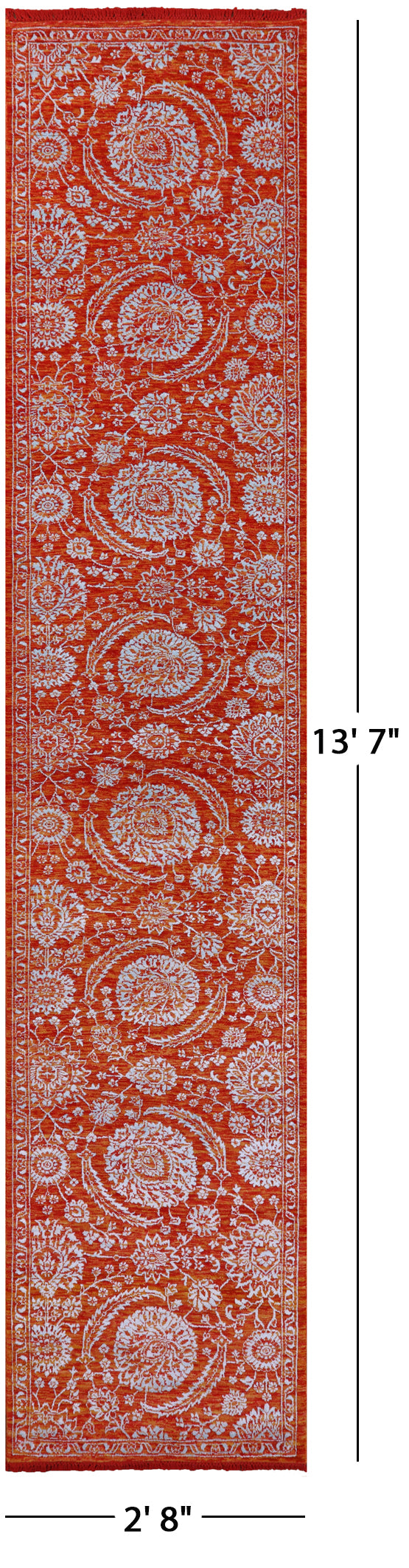 Orange Persian Tabriz Handmade Wool & Silk Runner Rug - 2' 8" X 13' 7" - Golden Nile
