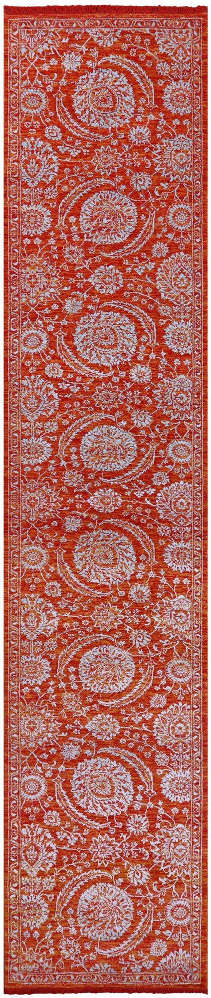 Orange Persian Tabriz Handmade Wool & Silk Runner Rug - 2' 8" X 13' 7" - Golden Nile