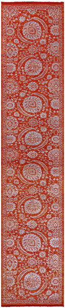 Orange Persian Tabriz Handmade Wool & Silk Runner Rug - 2' 8" X 13' 7" - Golden Nile