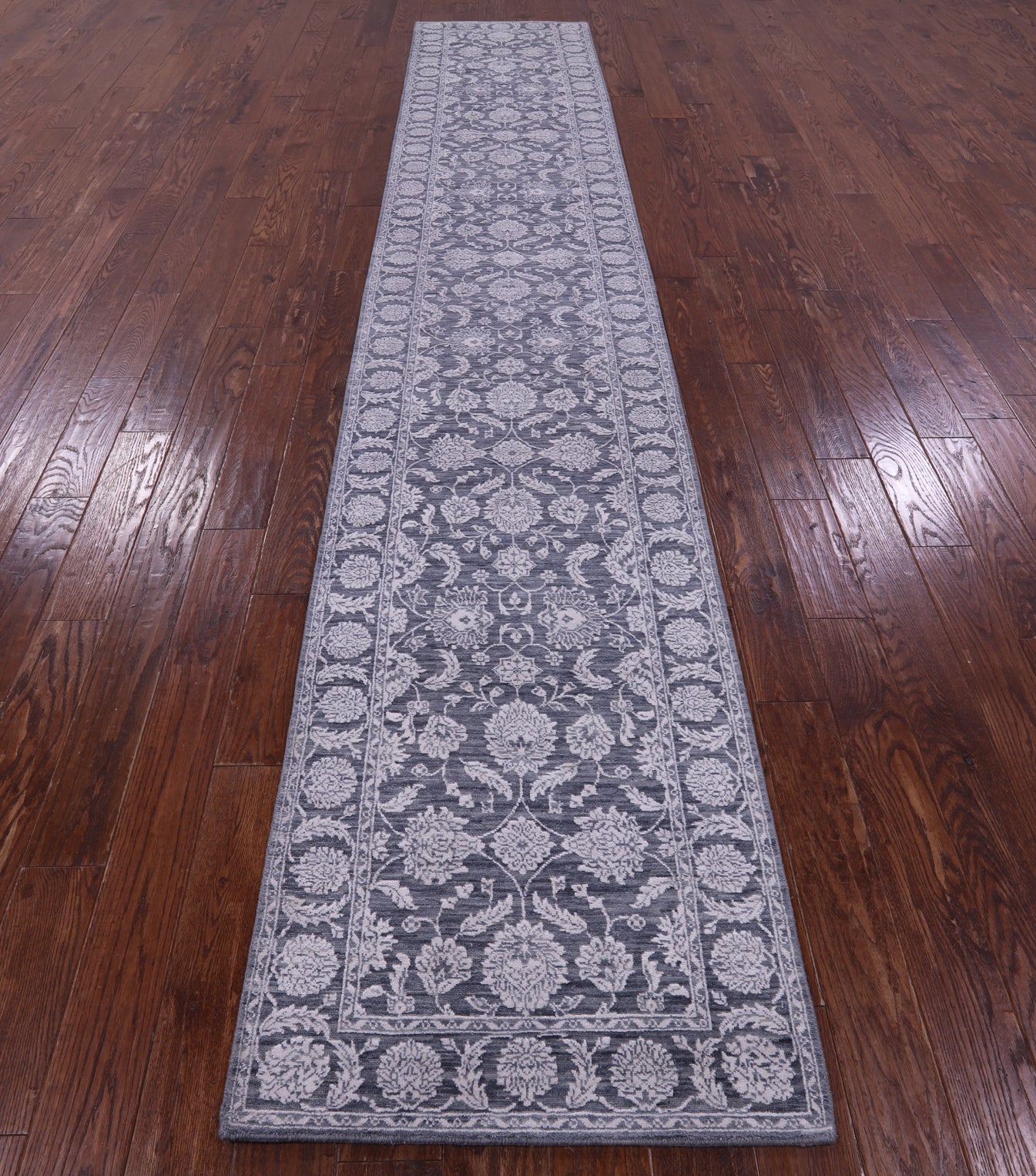 Grey Persian Tabriz Hand Knotted Wool & Silk Runner Rug - 2' 6" X 14' 1" - Golden Nile