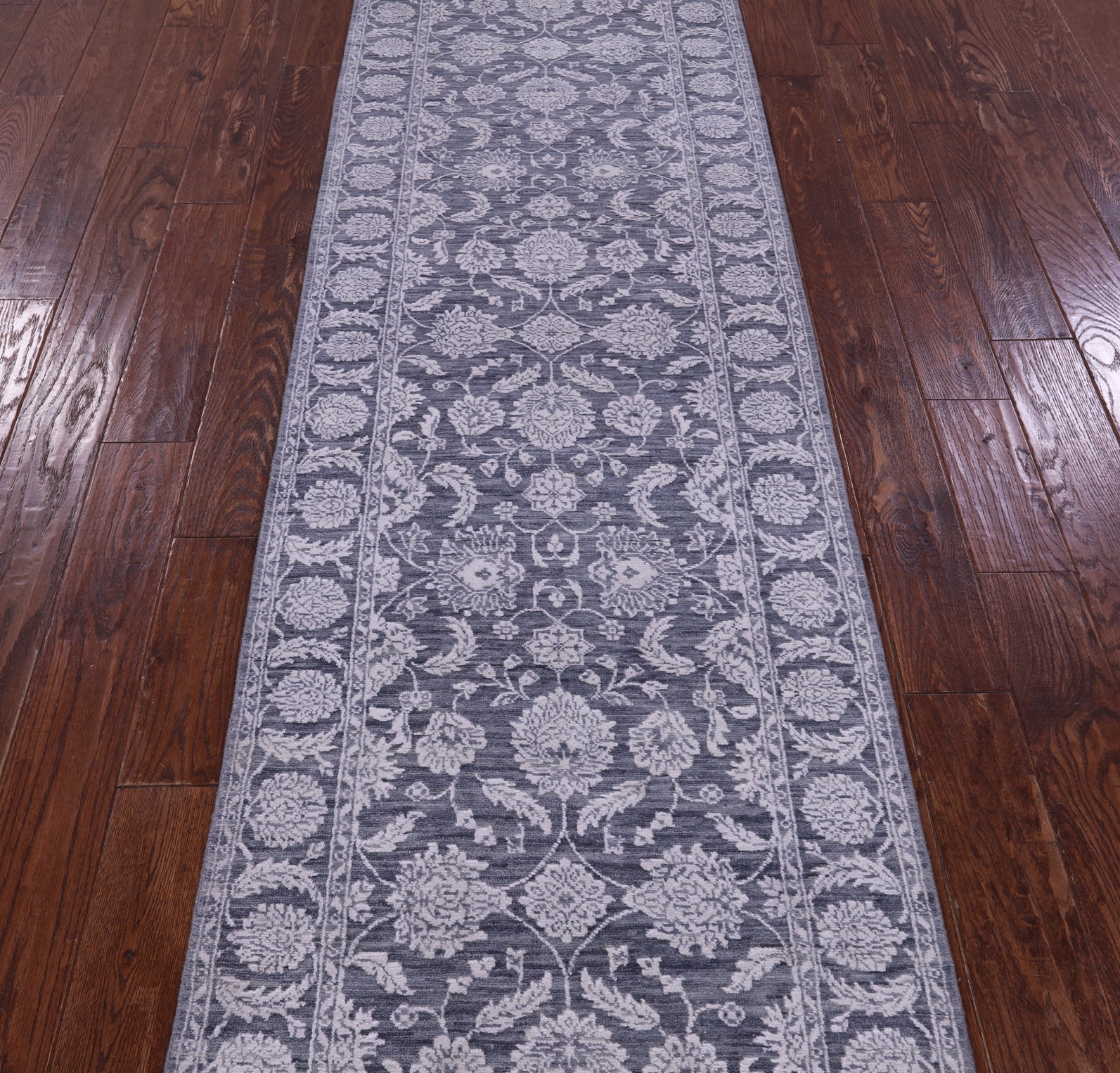 Grey Persian Tabriz Hand Knotted Wool & Silk Runner Rug - 2' 6" X 14' 1" - Golden Nile
