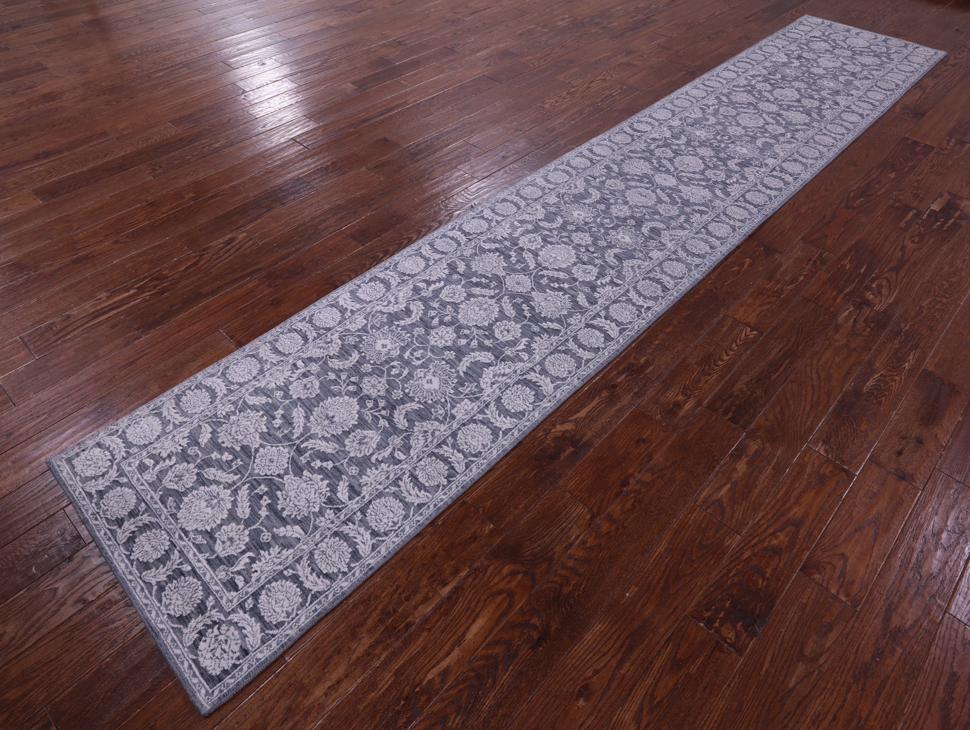 Grey Persian Tabriz Hand Knotted Wool & Silk Runner Rug - 2' 6" X 14' 1" - Golden Nile