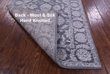 Grey Persian Tabriz Hand Knotted Wool & Silk Runner Rug - 2' 6" X 14' 1" - Golden Nile
