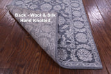 Grey Persian Tabriz Hand Knotted Wool & Silk Runner Rug - 2' 6" X 14' 1" - Golden Nile