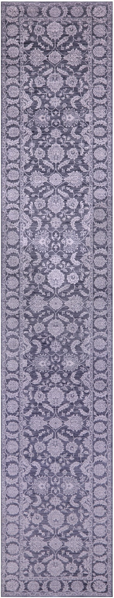 Grey Persian Tabriz Hand Knotted Wool & Silk Runner Rug - 2' 6" X 14' 1" - Golden Nile
