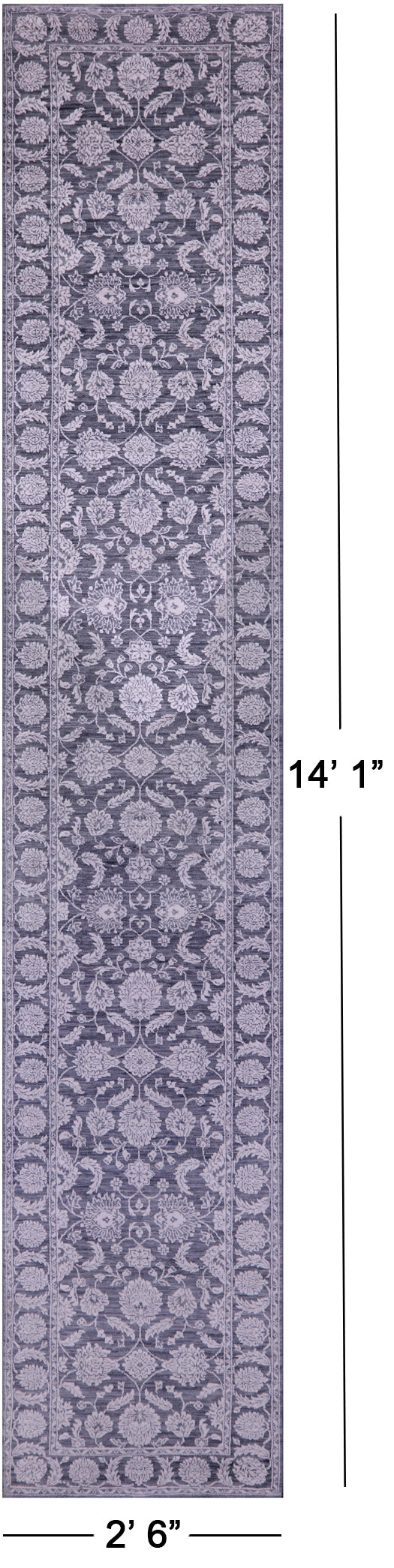 Grey Persian Tabriz Hand Knotted Wool & Silk Runner Rug - 2' 6" X 14' 1" - Golden Nile