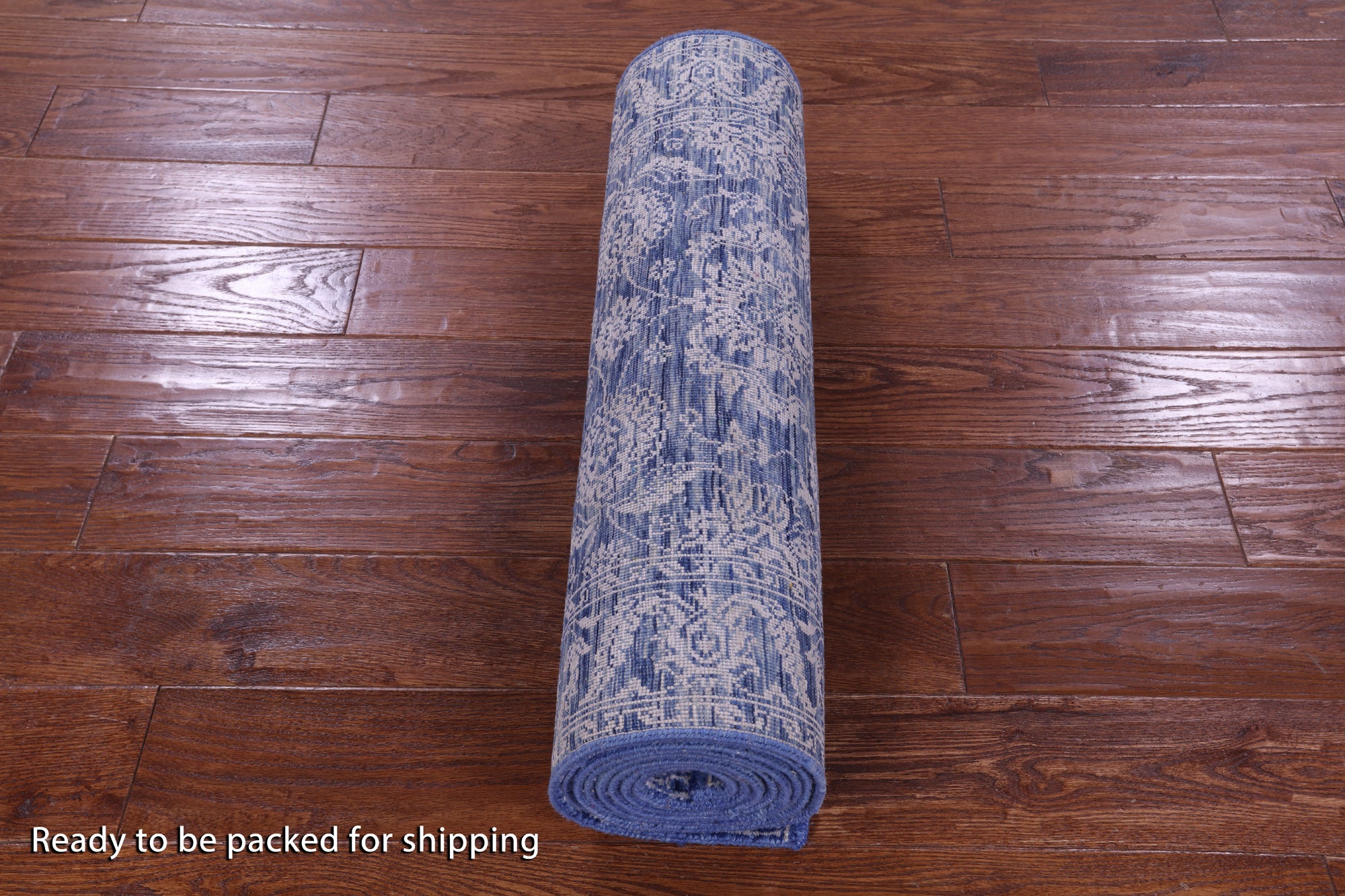 Blue Persian Tabriz Hand Knotted Wool & Silk Runner Rug - 2' 7" X 11' 11" - Golden Nile