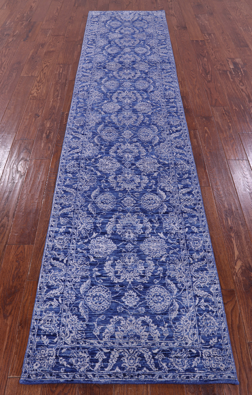 Blue Persian Tabriz Hand Knotted Wool & Silk Runner Rug - 2' 7" X 11' 11" - Golden Nile