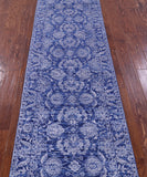 Blue Persian Tabriz Hand Knotted Wool & Silk Runner Rug - 2' 7" X 11' 11" - Golden Nile