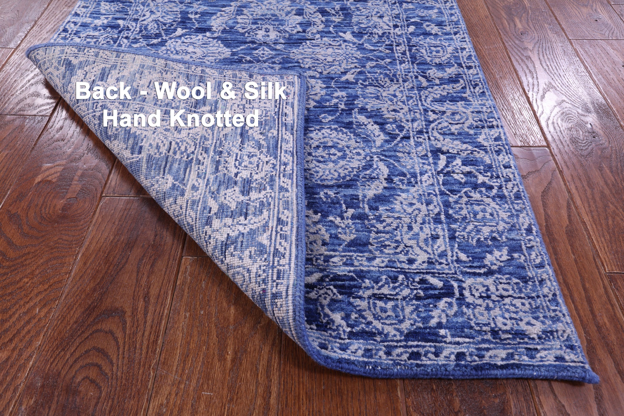 Blue Persian Tabriz Hand Knotted Wool & Silk Runner Rug - 2' 7" X 11' 11" - Golden Nile
