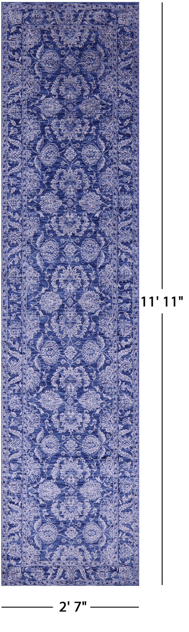Blue Persian Tabriz Hand Knotted Wool & Silk Runner Rug - 2' 7" X 11' 11" - Golden Nile