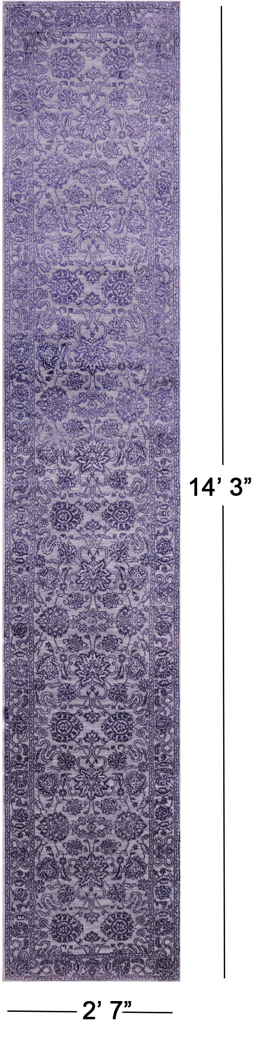 Grey Persian Tabriz Handmade Wool & Silk Runner Rug - 2' 7" X 14' 3" - Golden Nile