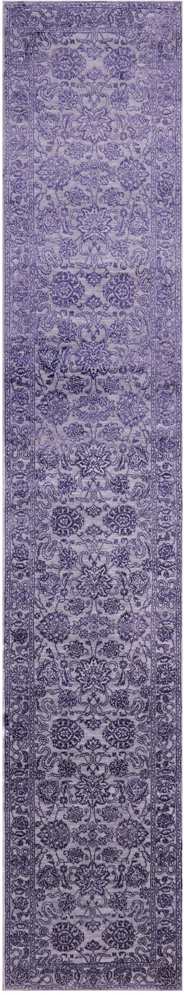 Grey Persian Tabriz Handmade Wool & Silk Runner Rug - 2' 7" X 14' 3" - Golden Nile