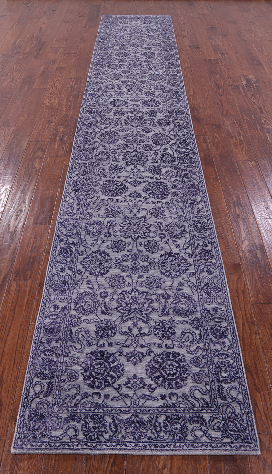 Grey Persian Tabriz Handmade Wool & Silk Runner Rug - 2' 7" X 14' 3" - Golden Nile