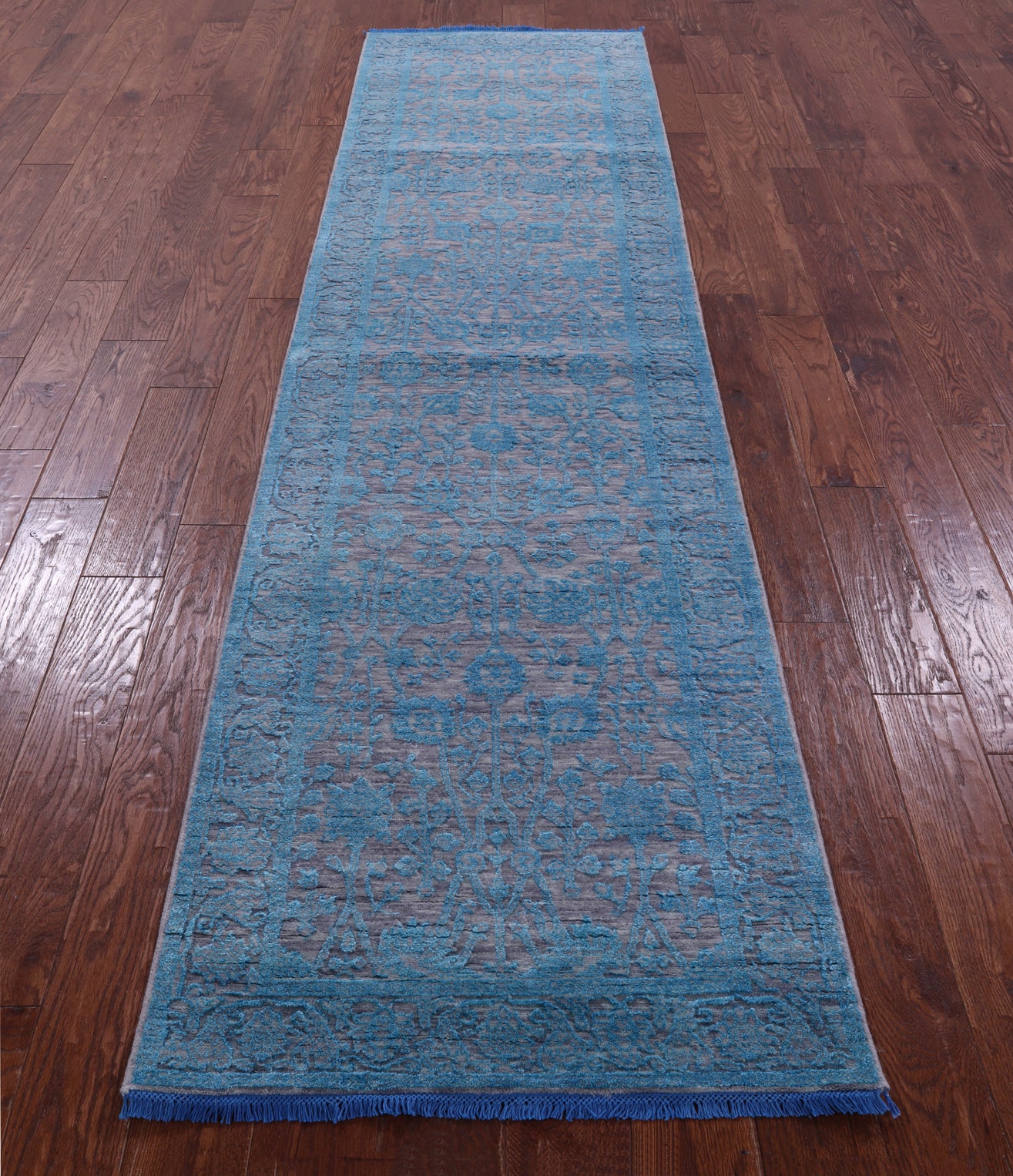 Grey Persian Tabriz Hand Knotted Wool & Silk Runner Rug - 2' 7" X 10' 1" - Golden Nile