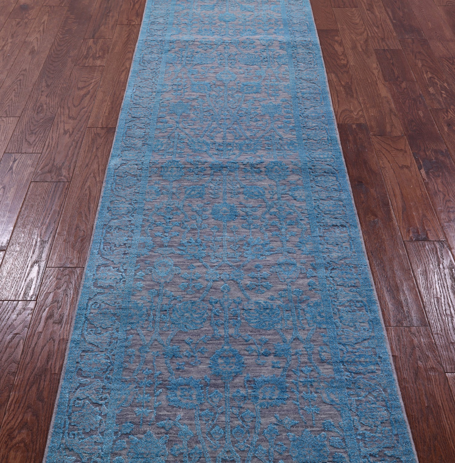 Grey Persian Tabriz Hand Knotted Wool & Silk Runner Rug - 2' 7" X 10' 1" - Golden Nile