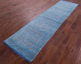 Grey Persian Tabriz Hand Knotted Wool & Silk Runner Rug - 2' 7" X 10' 1" - Golden Nile