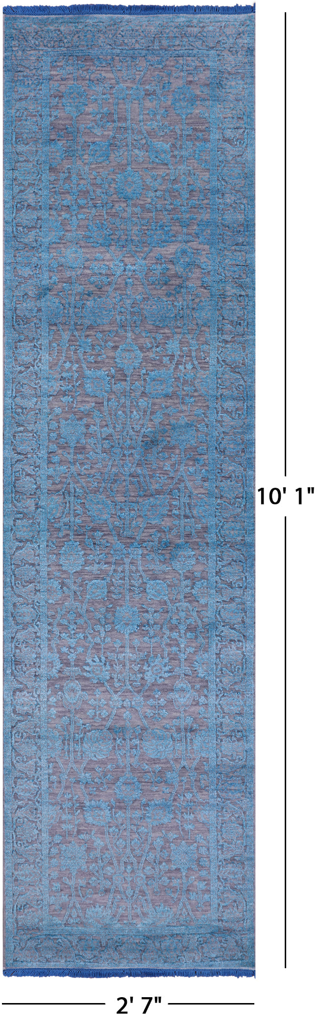 Grey Persian Tabriz Hand Knotted Wool & Silk Runner Rug - 2' 7" X 10' 1" - Golden Nile