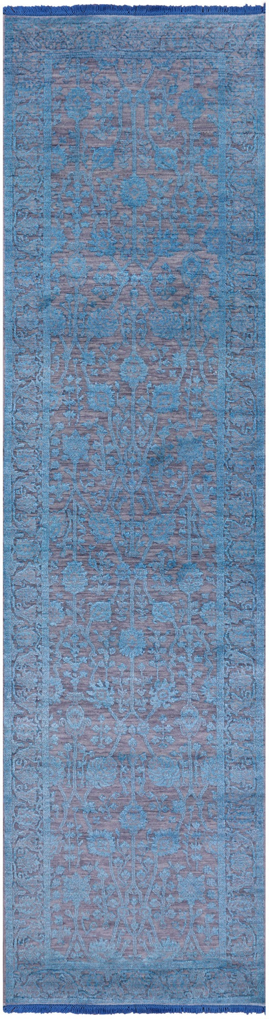Grey Persian Tabriz Hand Knotted Wool & Silk Runner Rug - 2' 7" X 10' 1" - Golden Nile