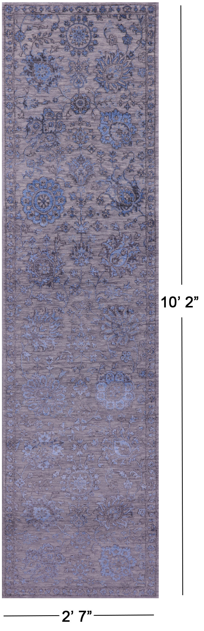 Grey Persian Tabriz Hand Knotted Wool & Silk Runner Rug - 2' 7" X 10' 2" - Golden Nile