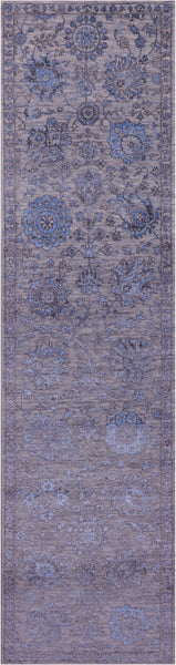 Grey Persian Tabriz Hand Knotted Wool & Silk Runner Rug - 2' 7" X 10' 2" - Golden Nile