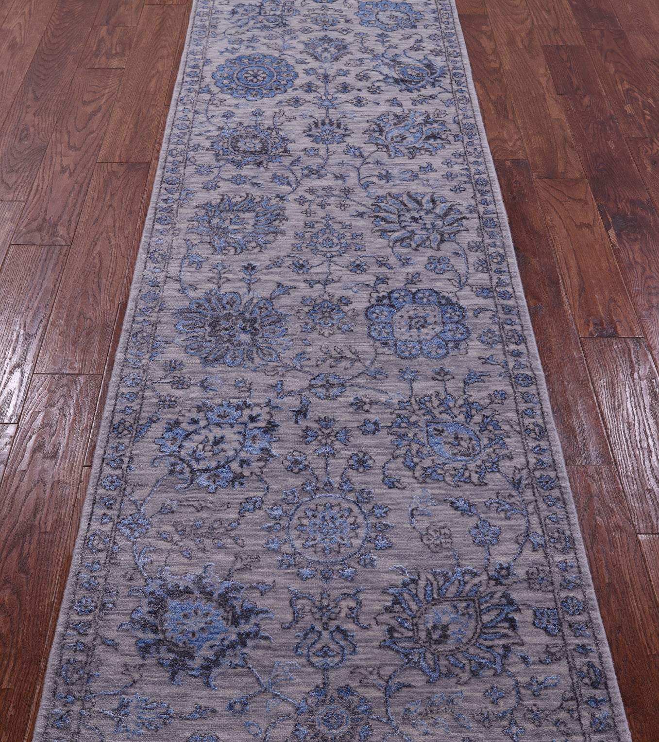 Grey Persian Tabriz Hand Knotted Wool & Silk Runner Rug - 2' 7" X 10' 2" - Golden Nile